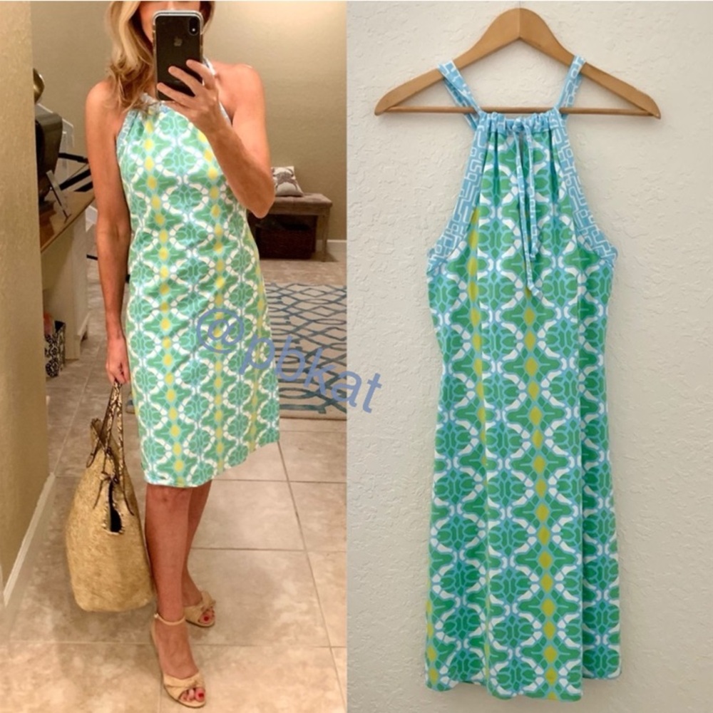 J.McLaughlin Marina Blue Green Summer Halter Dress